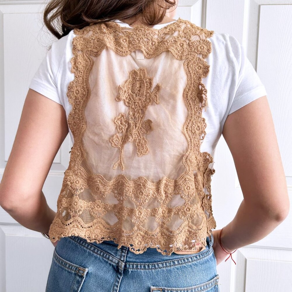 Vintage Knit Bohemian Mesh Y2K Shrug Cardigan Vest